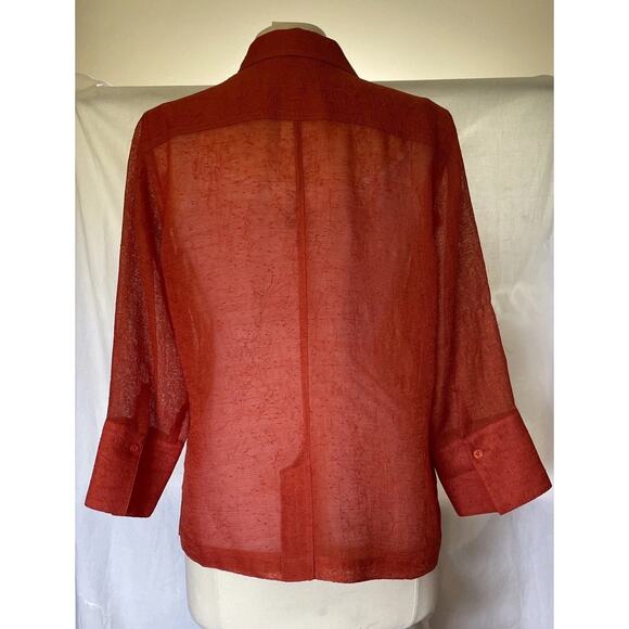 Coldwater Creek Orange Sheer Layering Gauze Button Up Shirt Size PM 3/4 Sleeves - Picture 3 of 16